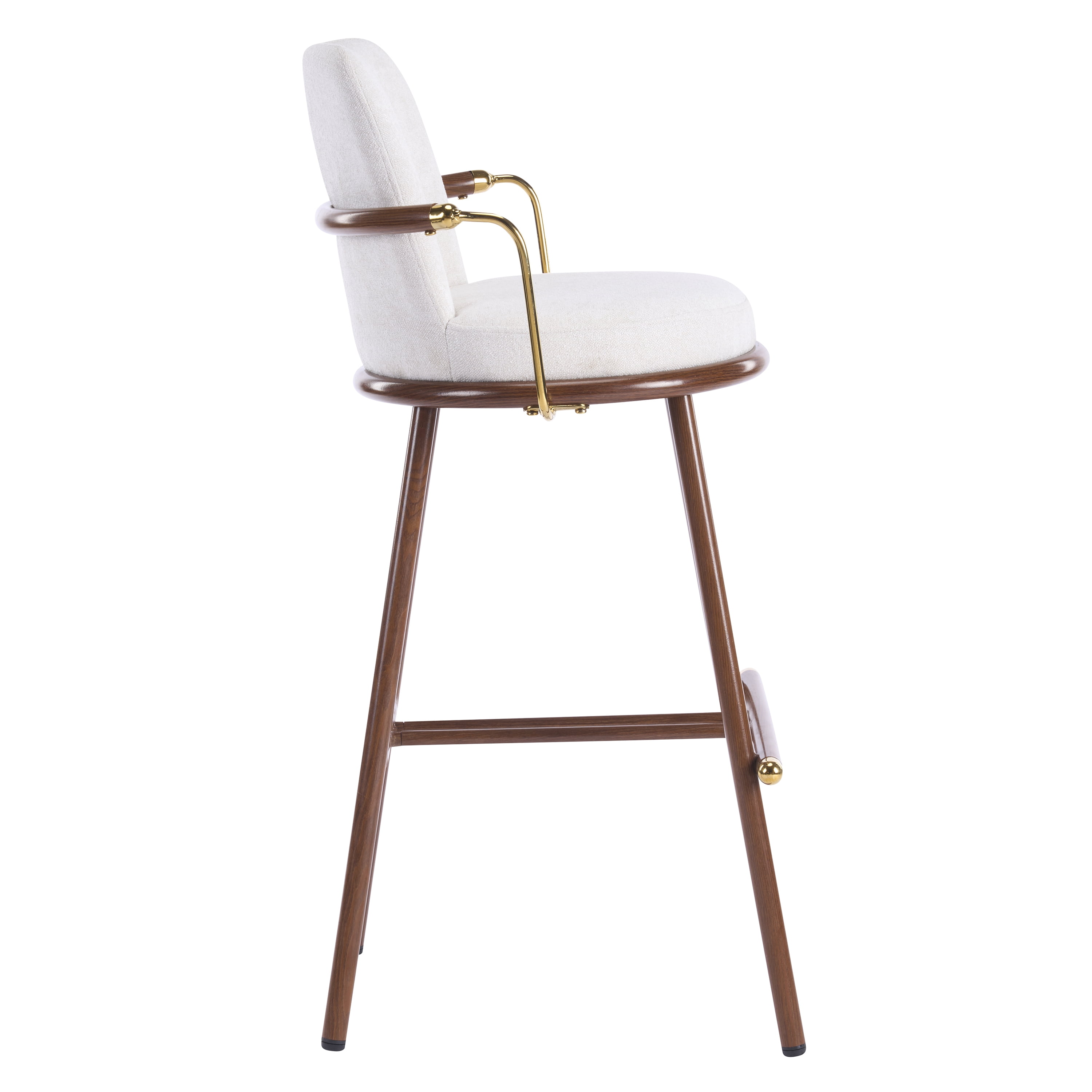Indoor Upholstered Bar Stool with Metal Frame, Walnut Finished and Beige Upholstery, Set of 2