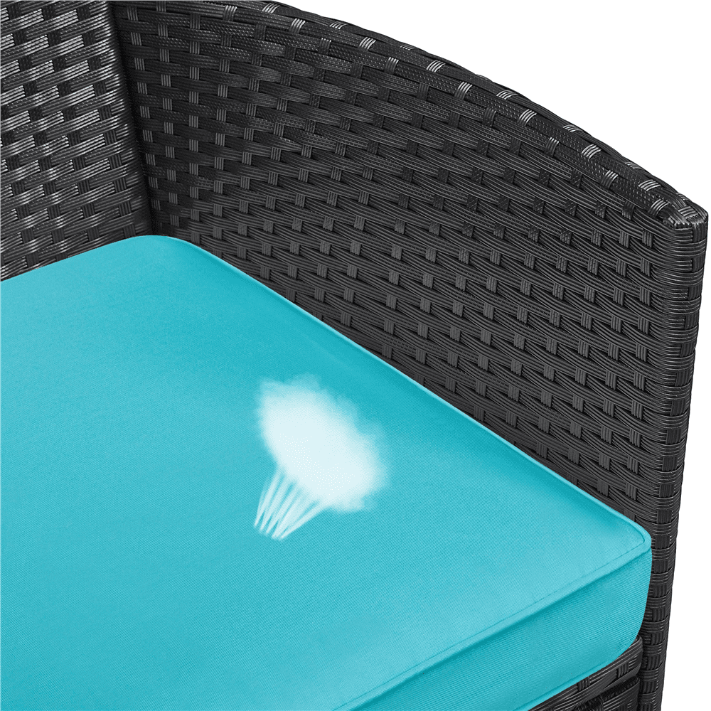 Yaheetech 3-Piece Wicker Furniture Set with Side Table, Black/Cyan