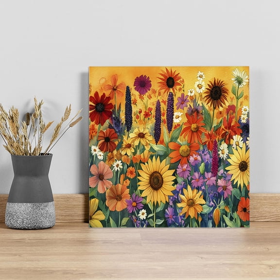 Colorful Flowers Wall Art Painting on Canvas, Farmhouse Sunflower Daisy Canvas Art Home Prints Wall Art Framed Modern Artwork for Living Room Bedroom Wall Decor 8x8in
