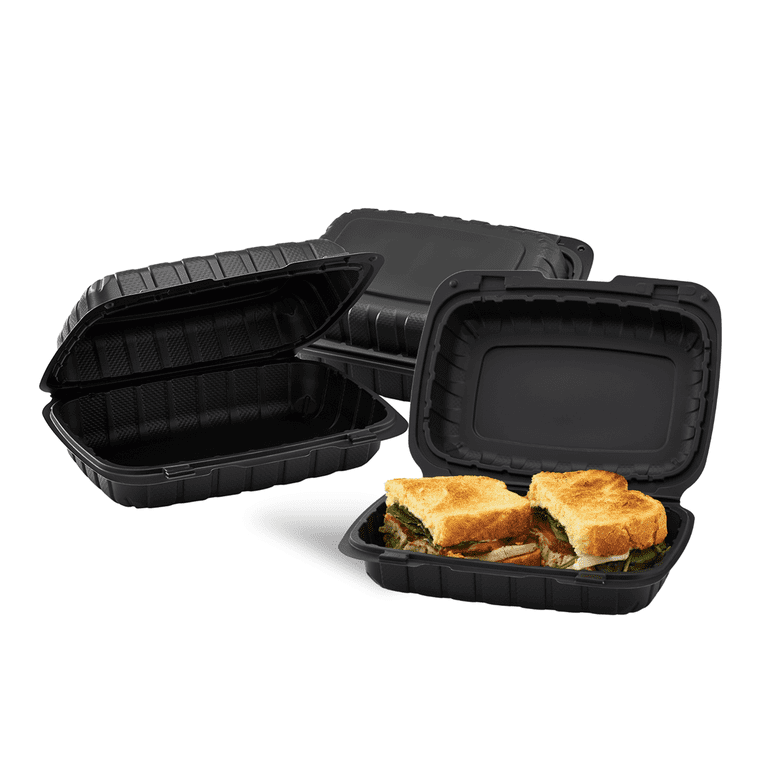 Small Black Take Out Containers - 6x6 Mineral Filled Hinged Carry Ou