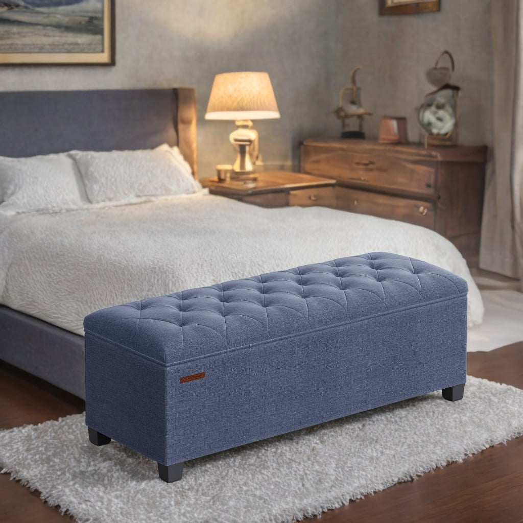 LEDREM Storage Ottoman Bench, 43" End of Bed Bench with Removable Cover, 660lb Capacity, for Living Room, Bedroom, Light Denim Blue