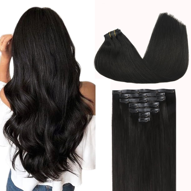 Extensiones de cabello con clip, cabello humano real, extensiones de cabello humano Remy con clip para mujeres, cabell