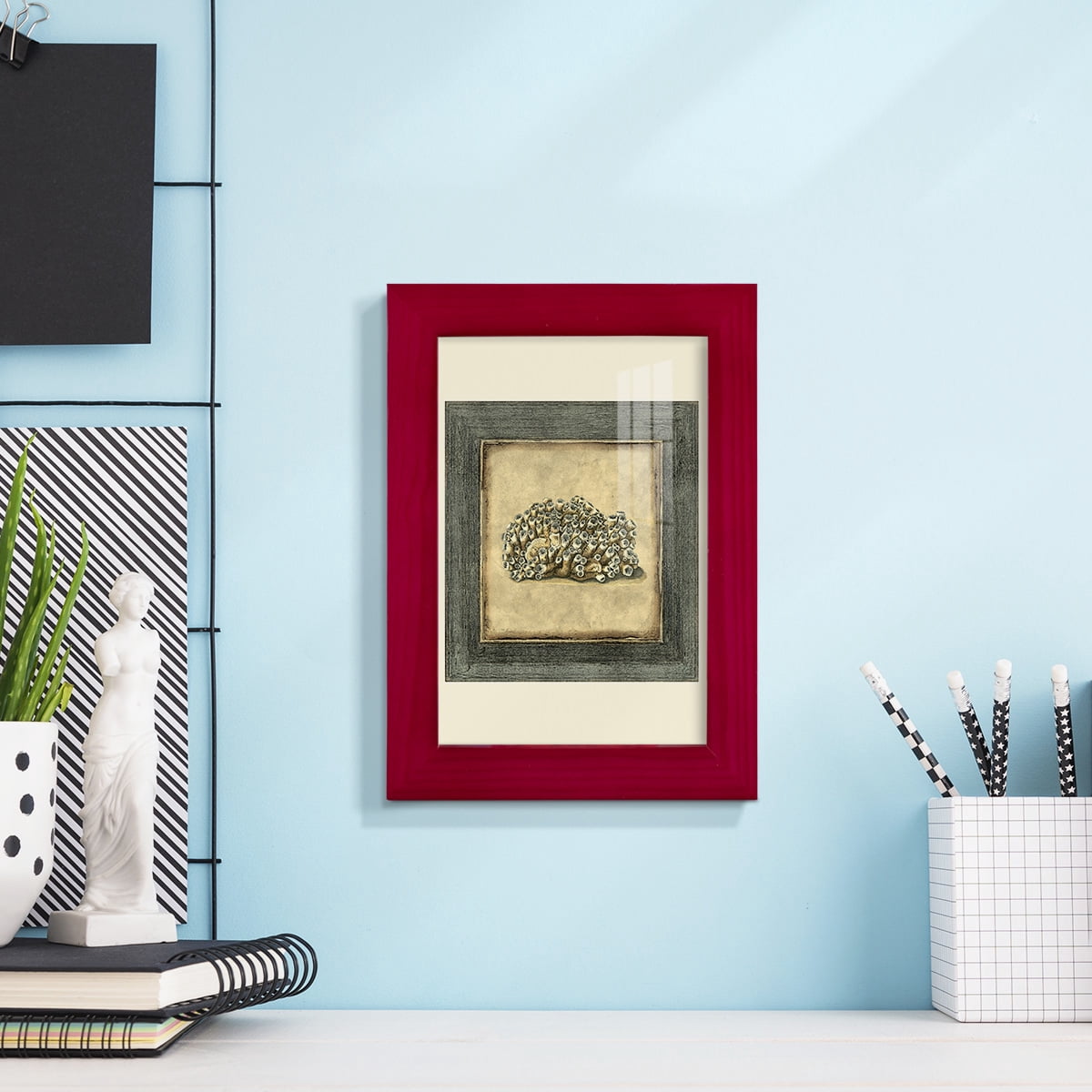 Mini Exotic Coral I (U) - Framed Print w/glass - Cherry Red