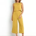 thumbnail image 7 of Htigea Two Piece Sets for Women Summer Outfits Lounge Sets Mock Neck Tops Wide Leg Crop Pants Vacation Travel Outfits Today Sales Yellow,XL, 7 of 7