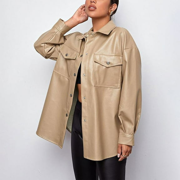 Lilgiuy Women Cool Faux Leather Jacket Long Sleeve Zipper Fitted Coat Fall Short Jacket for Tennis Running