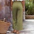 thumbnail image 6 of AHTJRT Lightweight Pants for Women Comfy Cotton Soft Trousers with Pockets Front Button Waist Straight Leg Spring Summer Slacks Dark Green S, 6 of 9