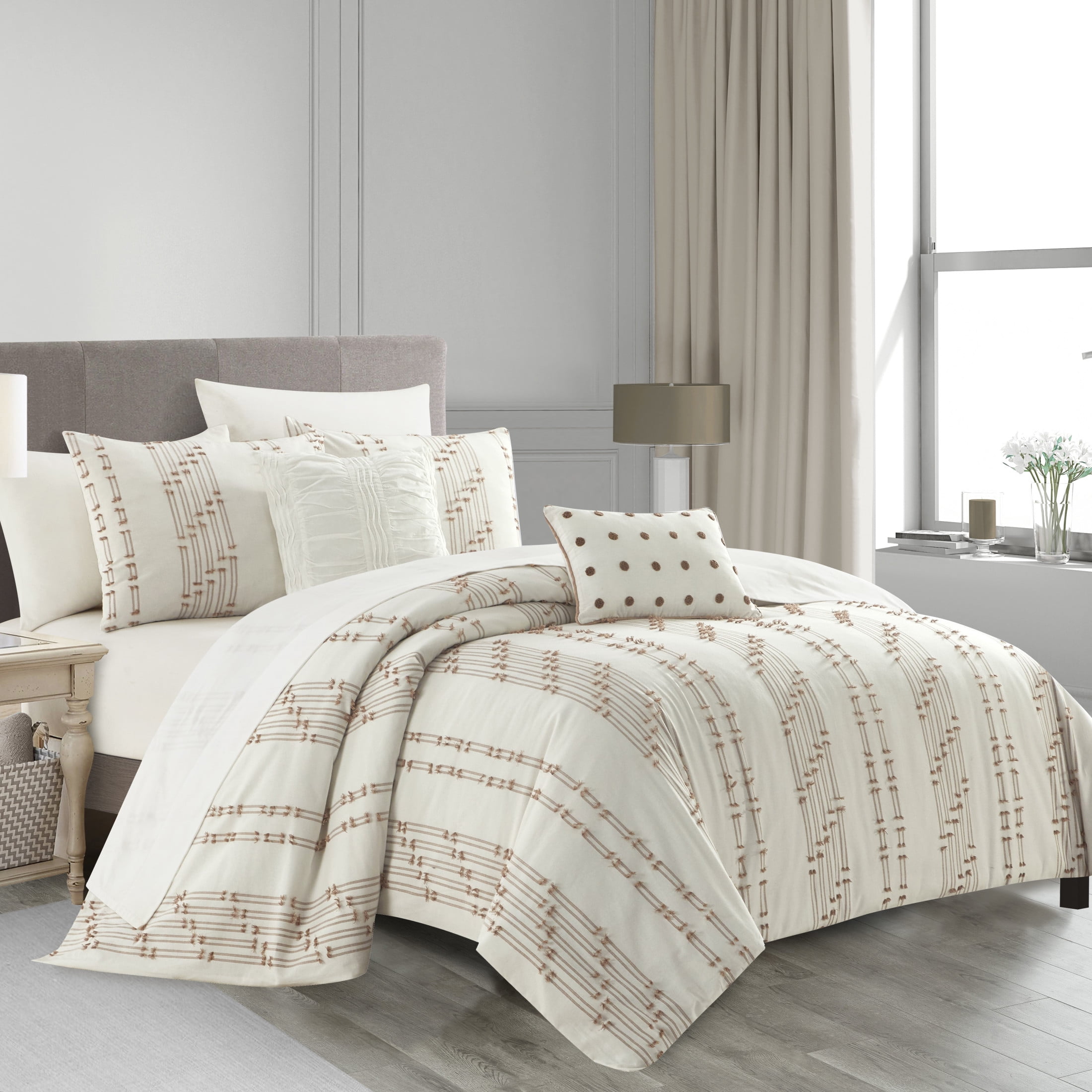 Chic Home Keimon 9-Piece Jacquard Comforter Set, Queen, Beige