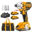 thumbnail image 2 of INGCO Atornillador de Impacto Inalámbrico 20V Brushless Motor sin Escobillas Incluye 2 Baterías (2Ah, un cargador, puntas y dados Uso Industrial UCIRLI2002, 2 of 5