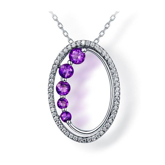 0.5 CTW Collier Pendentif Fantaisie Améthyste Violet Rond en Argent Sterling.925 avec 18K
