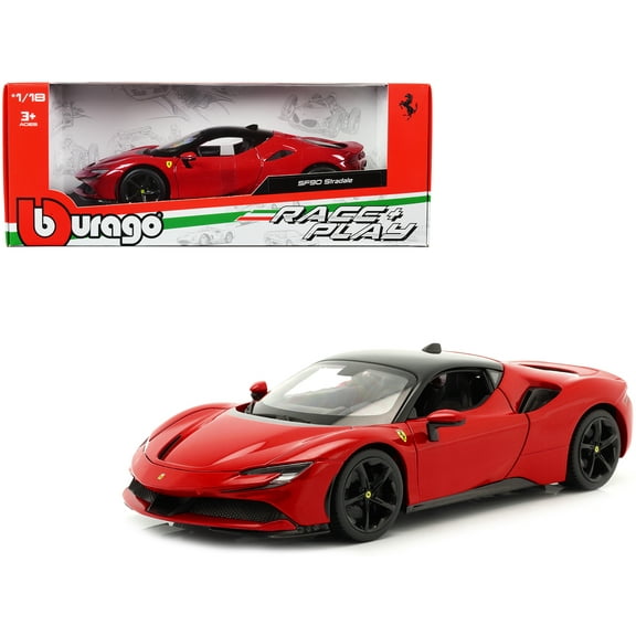 Ferrari SF90 Stradale Red with Black Top "Race   Play" Series 1/18 Diecast Model Car by Bburago