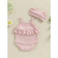 thumbnail image 6 of Cenuakty Baby Girls Rompers Solid Color Eyelet Knit Ruffles Spaghetti Strap Bodysuits Summer Clothes with Headband, 6 of 9