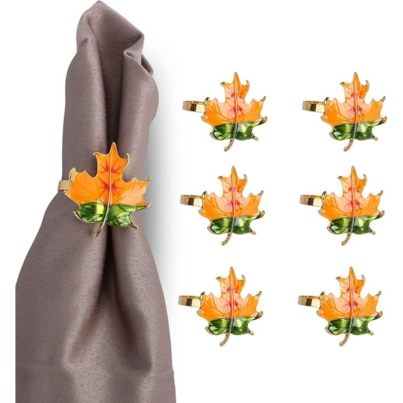Servette Home Maple Leaf Napkin Rings Set of 6 Metal Orange