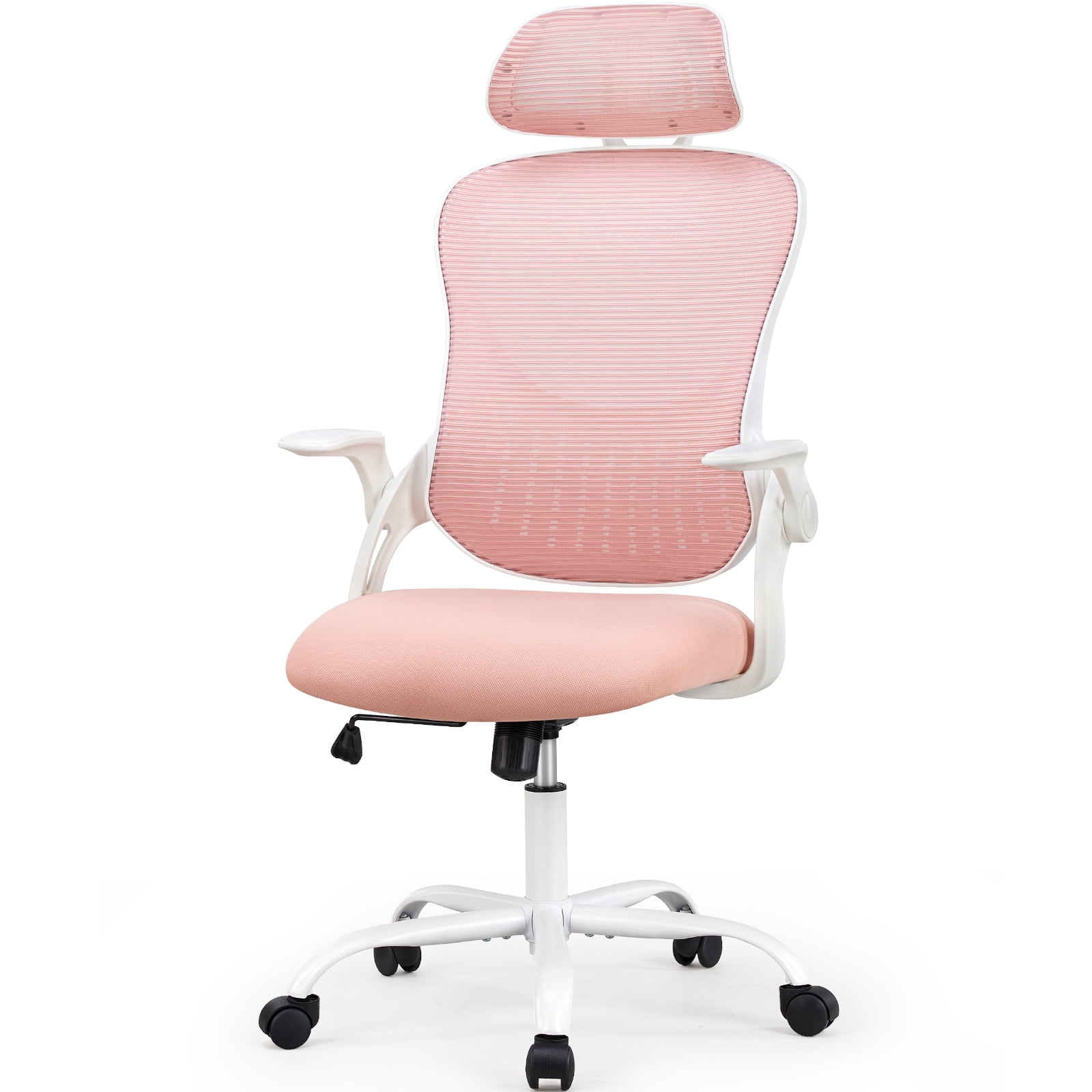 CONCETTA Office Computer Desk Chair, Ergonomic High-Back Mesh Chairs with Wheels and Adjustable Headrests, Pink