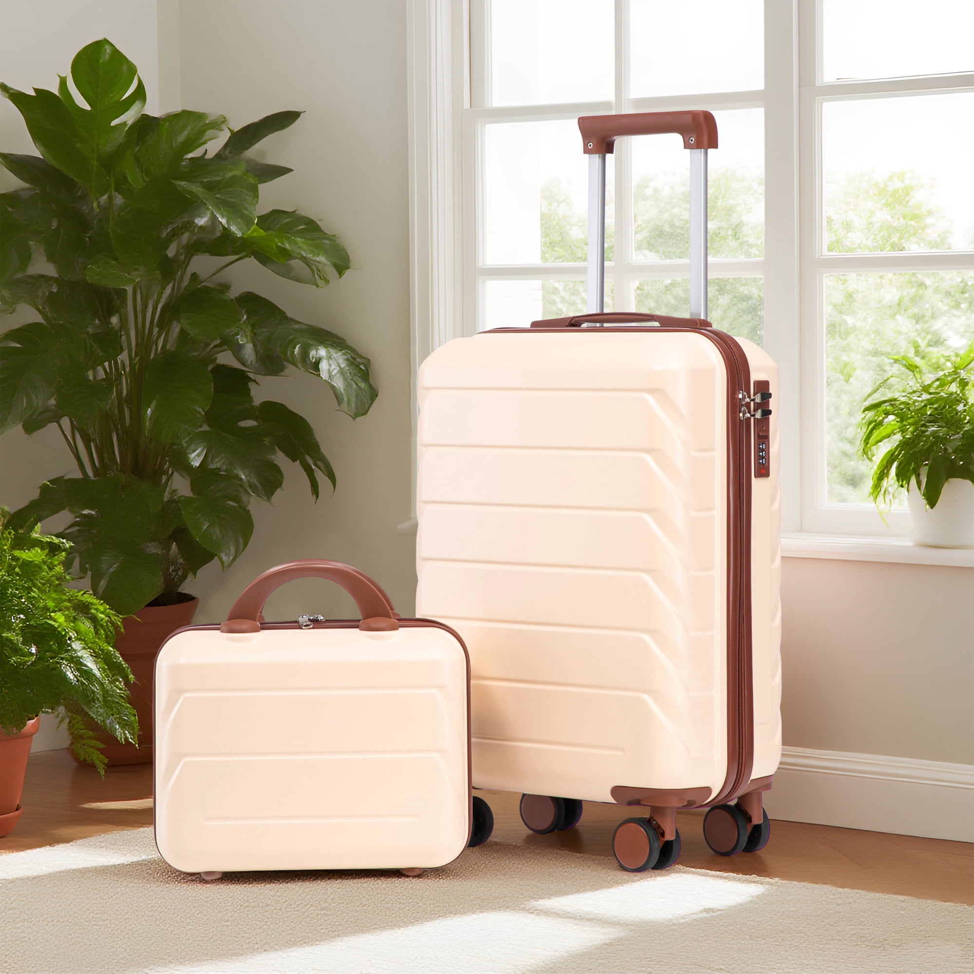 2 Piece in ABS Spinner Wheel Luggage Sets, Hardside Suitcase with Combination Lock,20 inch Carry On Luggage 14 inch Cosmetic Case