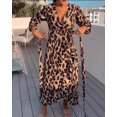 thumbnail image 5 of Apvirdy Vestido largo de manga larga con cuello en V y estampado de leopardo para mujer, talla grande, vestido de fiesta de boda con cinturón, 5 of 5