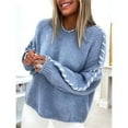thumbnail image 4 of Suéteres de Gran Tamaño para Mujer, Suéter de Cuello Redondo con Costuras en Contraste, Suéter de Punto , Suéteres. Azul S, 4 of 7