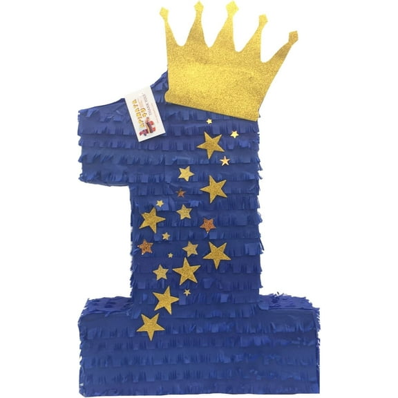 20" Royal Blue & Gold Crown Number One Pinata Little Prince Theme Party Supplies