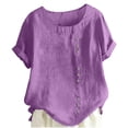 thumbnail image 2 of Tittly Womens Linen Shirt Women'S Gauze Tops Linen Blouses for Women Women's Retro Round Neck Button Cotton Linen Loose Casual Shirt Top T Shirt Beach Casual Purple, 2 of 8