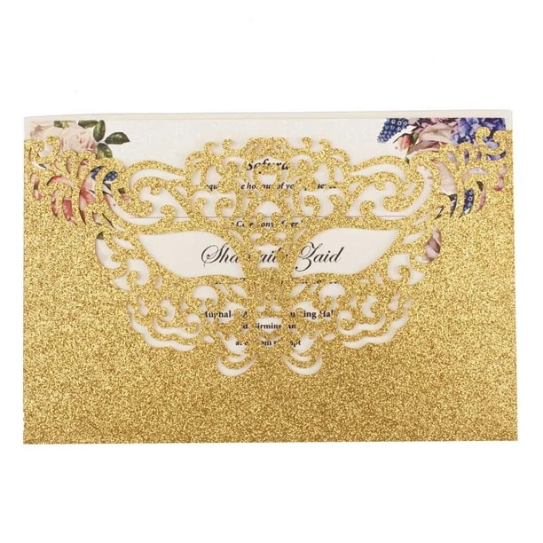 Invitaciones de bola de mascarada de Halloween, máscara de corte láser de oro azul marino, invitaciones de boda huecas, tarjetas de felicitación de invitación de fiesta, 1x