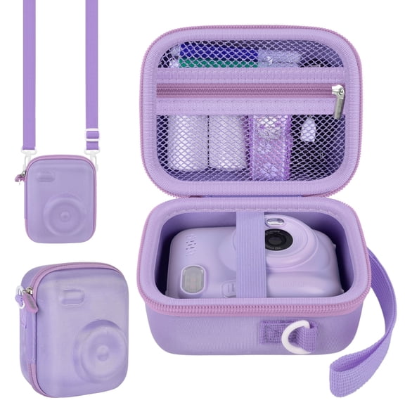 Kids Camera Case for Gofunly/for LETSHAHA/JPVERLY, Small Digital Camera Bag with Adjustable Strap, Storage for Printer Paper & Accessories – Purple