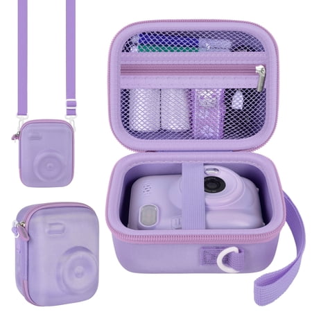 Kids Camera Case for Gofunly/for LETSHAHA/JPVERLY, Small Digital Camera Bag with Adjustable Strap, Storage for Printer Paper & Accessories – Purple
