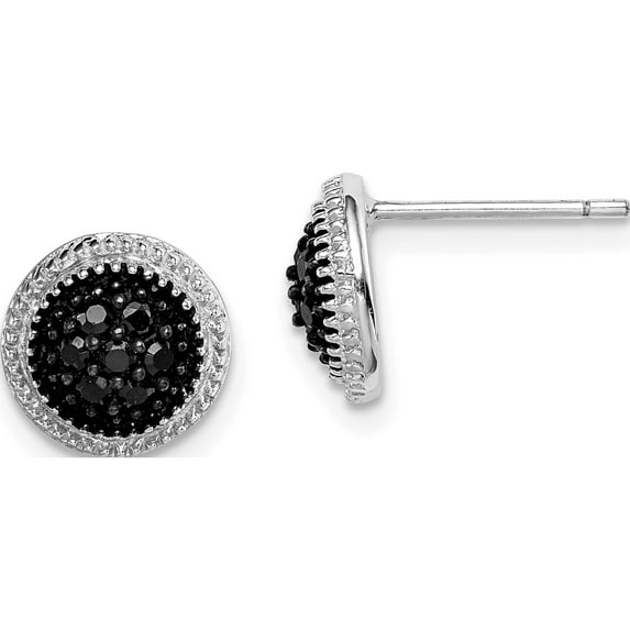 Sterling Silver Black Cz Round Post Earrings (9 X 9) Made In China qe9607