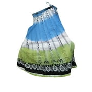 Mogul Women's Blue Green Long Skirt Cotton Ethnic Printed Gypsy Hippie Chic Flared Skirts