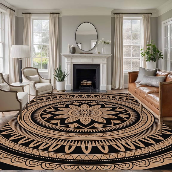 Brown Ethnic Flower Area Rugs 8'x10', Washable Small Throw Rugs for Living Room Patio, Abstract National Boho Geometric Indoor Outdoor Rug Non-Slip Low Pile Carpet Runner Reversible Floor Mats
