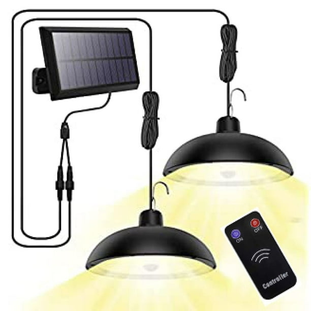 Luces solares Beinhome para uso en exteriores con control remoto, lámpara colgante solar, 400 lúmenes con cable de 3 m, 2 sensores de luz, resistente al agua IP65, panel solar ajustable de 120°, 3 modos, para jardín, camping, gallinero, invernadero Zhivalor OTTO-AAA-0010