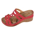 thumbnail image 6 of Orthopedic Sandals for Women Fashionable Cutout T-strap Wedge Slides Open Toe Summer Low Heel Slip on Beach Shoes Red Size 6.5, 6 of 6