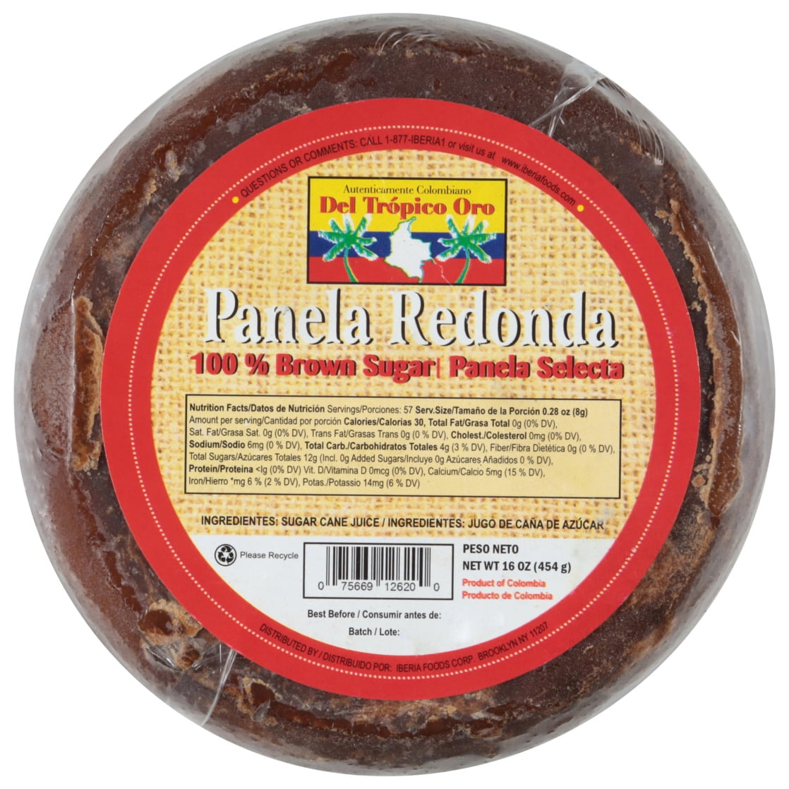 (2 pack) Iberia Del Tropico Oro 100% Brown Sugar Panela Redonda, 16 oz