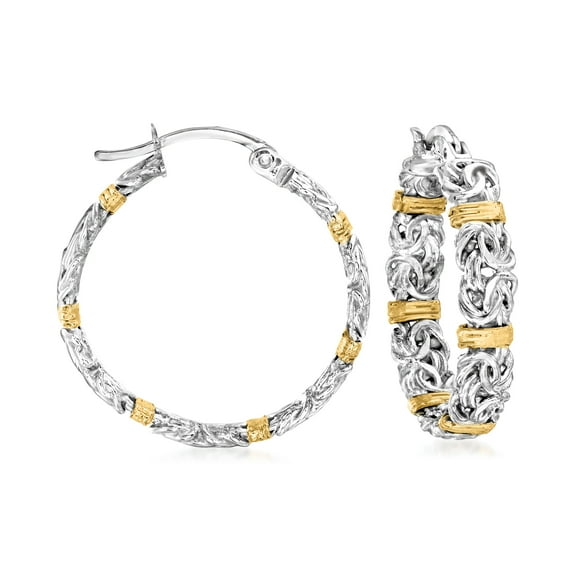 Ross-Simons Byzantine Station Hoop Earrings in Sterling Silver With 14kt Yellow Gold, Women's, Adult