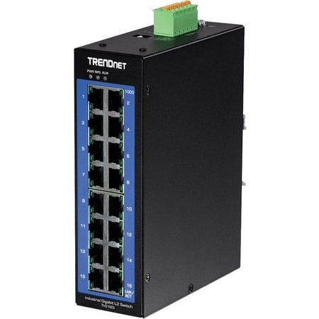 TRENDnet 16-Port Industrial Gigabit L2 Managed DIN-Rail Switch, TI-G160i, Layer 2 Switch, 16 x Gigabit Ports, 32Gbps Switching Capacity,IP30,Network Ethernet Gigabit Managed Switch,Lifetime