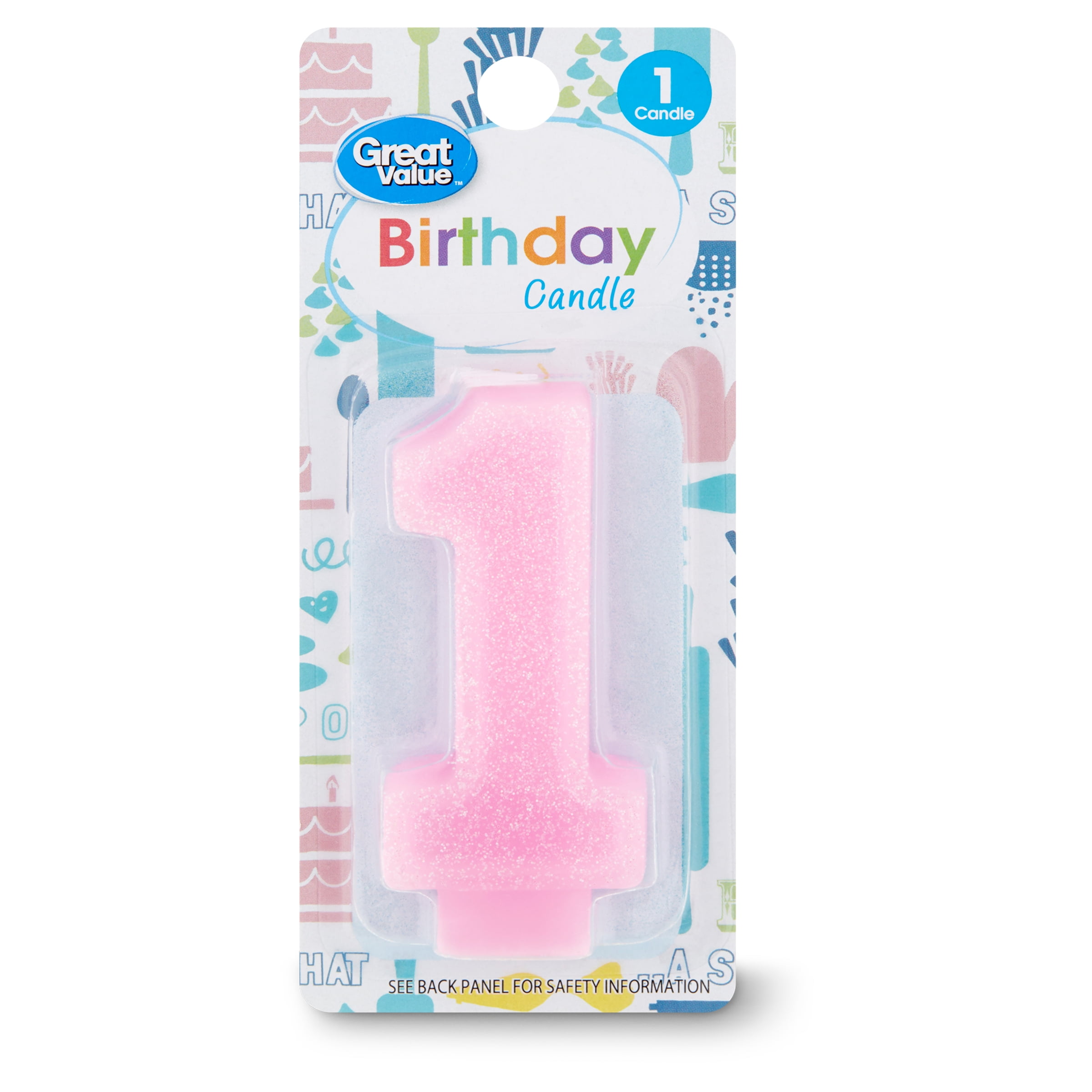 Great Value Number 1 Shaped Pink Birthday Candle, 5.63'