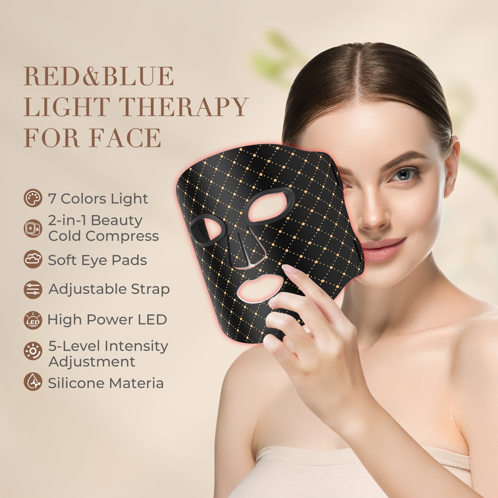 Red Light Therapy Mask for Face, Rechargeable LED Photon Face Mask for Face, Skin Tightening & Radiant Glow, Professional Home Skincare Device Black