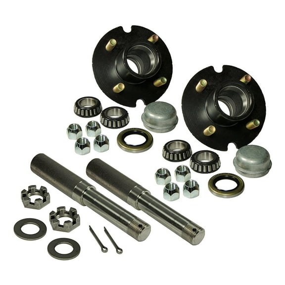Pair of 4-Bolt On 4 Inch Trailer Hub Assemblies - Includes (2) 1-1/16 Inch Straight Spindles & Bearings