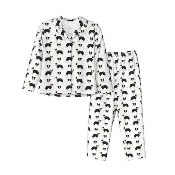 Hirioo Border Collie Dog for Women's Pajama Sets 2 Piece Pjs Women's Long-Sleeved Pajama Set Button Down Sleepwear,S-XXL-Small