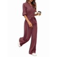 thumbnail image 3 of Womens Jumpsuits Long Sleeve V Neck Dressy Casual Wide Leg Pants Romper 2025 Autumn Outfits, 3 of 9