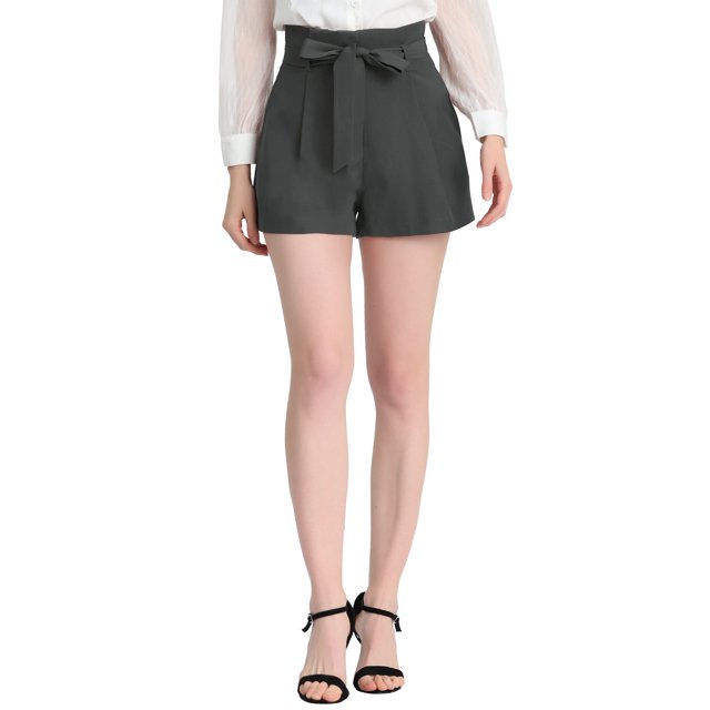 Unique Bargains Short Taille Haute à Nœud Papillon pour Femme, Gris Foncé, L