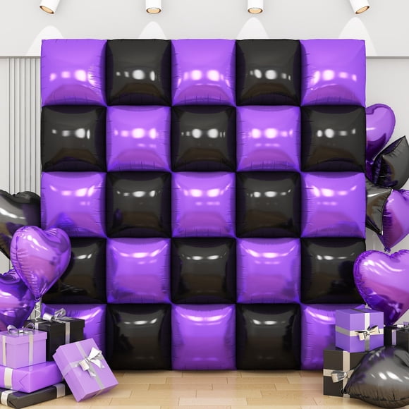 Kit de pared con globos Adorely, lámina cuadrada, color negro y morado, 25 unidades
