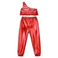 thumbnail image 4 of Alvivi Girls Hip Hop Dance Outfits Tiered Ruffle Crop Top with Pants Set Stage Performance Costume Red 16, 4 of 5