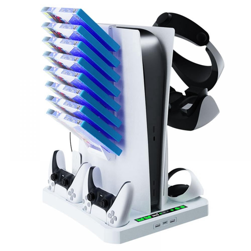 PS5 Stand with Cooling Station and Dual Controller Charging Station, PS5 Disc Version, PS5 Cooling Fan with Headset Holder & PSVR2 Holder and 3 Adjustable Fan Speeds