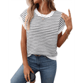 thumbnail image 2 of Cap Sleeve Casual Striped Color Block Sweater White M, 2 of 7