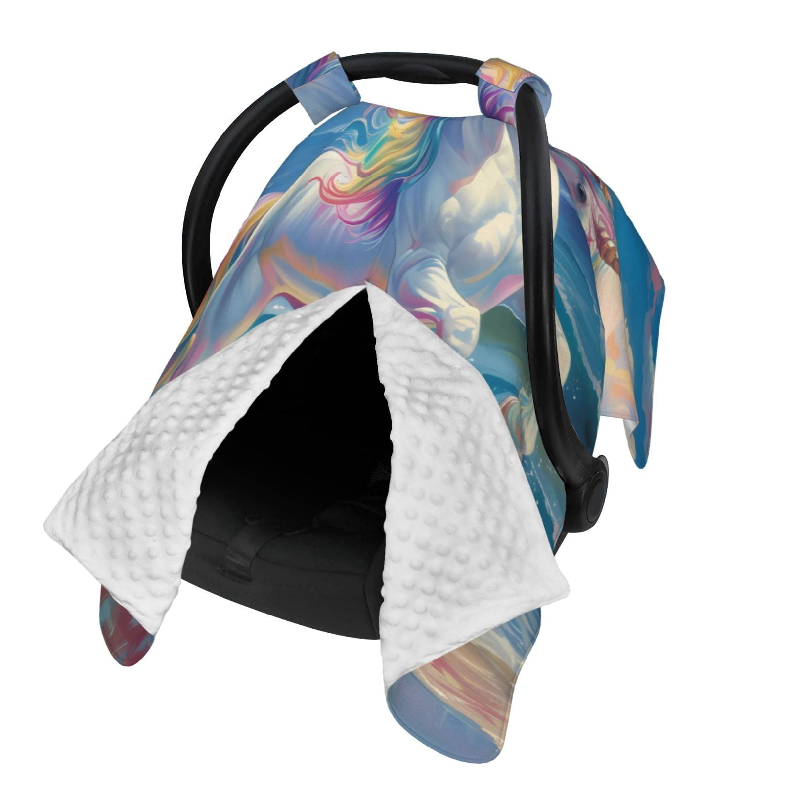 Naloa Dolphin Rainbow Horse Baby Car Seat Cover, Breathable Baby Carrier Cover, Multiuse Baby Carrier Cover & Nursing Breastfeeding Cover