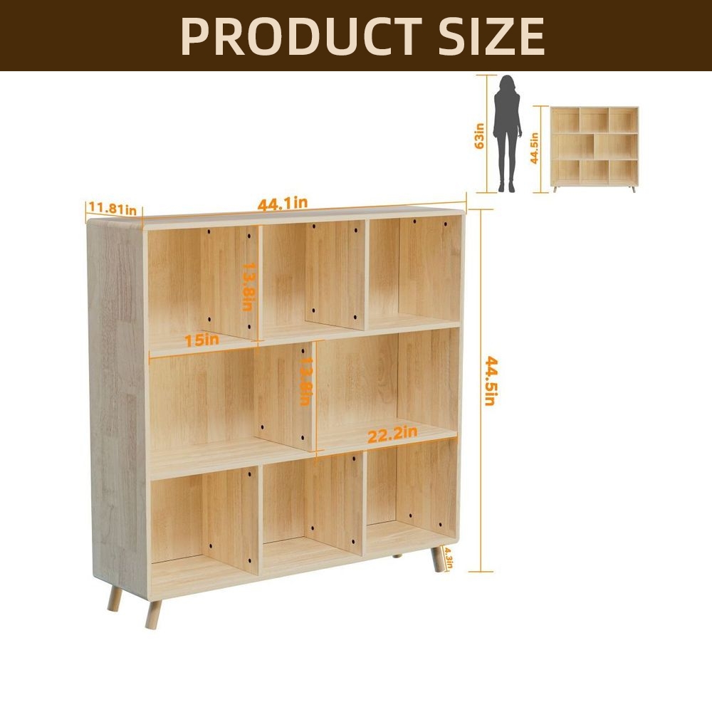 LUMAMIN 8-Compartment Storage Cabinet, Pine Wood 8 Cube Organizer Bookcase, Simple Storage Bins Container Bookshelf Open Shelf  for Living Room, Bedroom, Natural