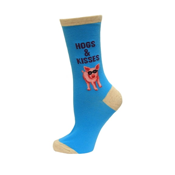 Hogs and Kisses Aqua Ladies Crew Socks