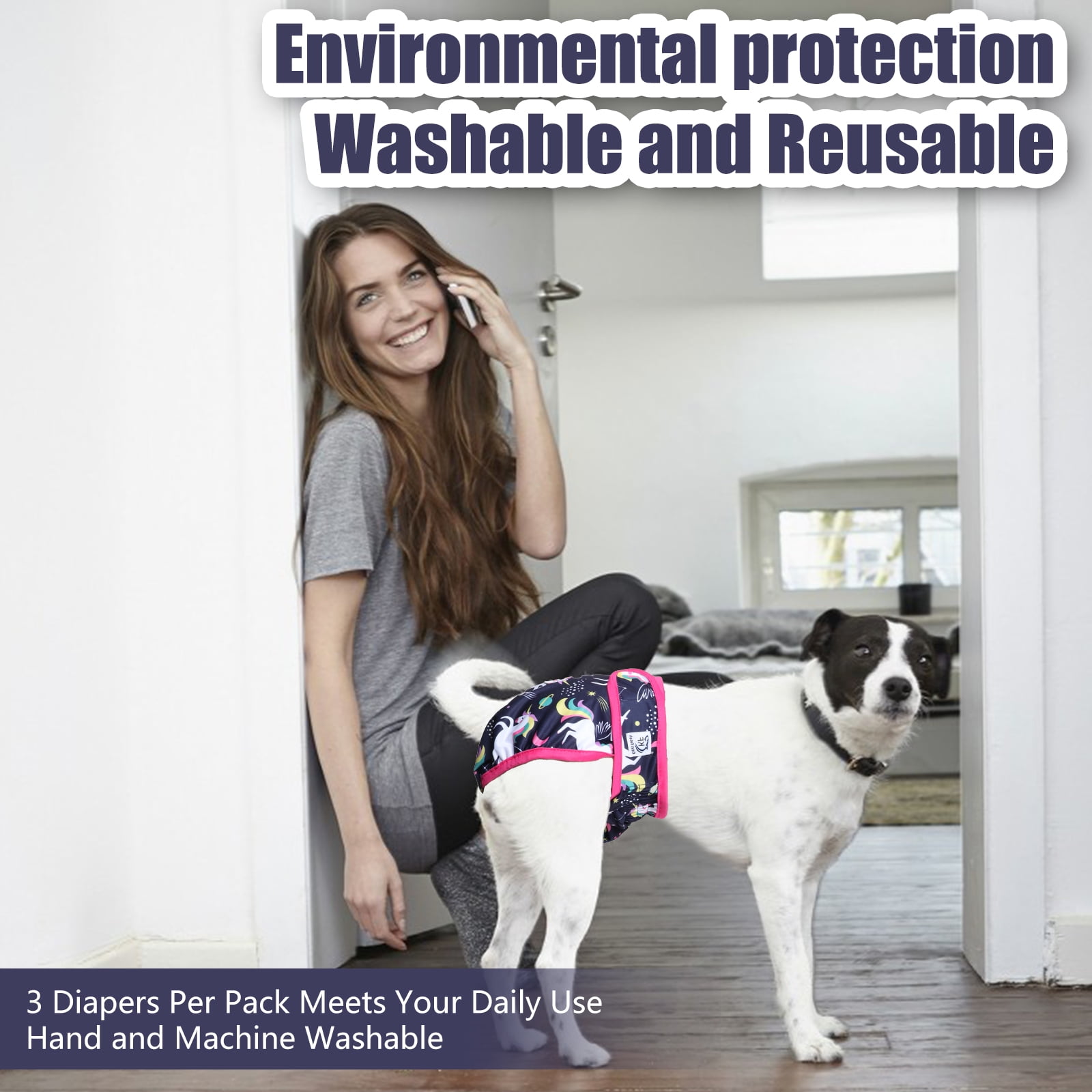Kitys Fatch Reusable Female Dog  Diapers, Washable Dog Diapers (3 Packs), High Absorptive Dog Diapers for Girl Dog in Heat, Incontinence or Excitable Urination
