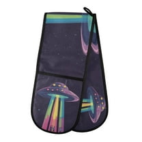 Yayeee Double Oven Mitt Kitchen Heat Resistant Baking 35" x7" Quilted Glove, Purple UFO
