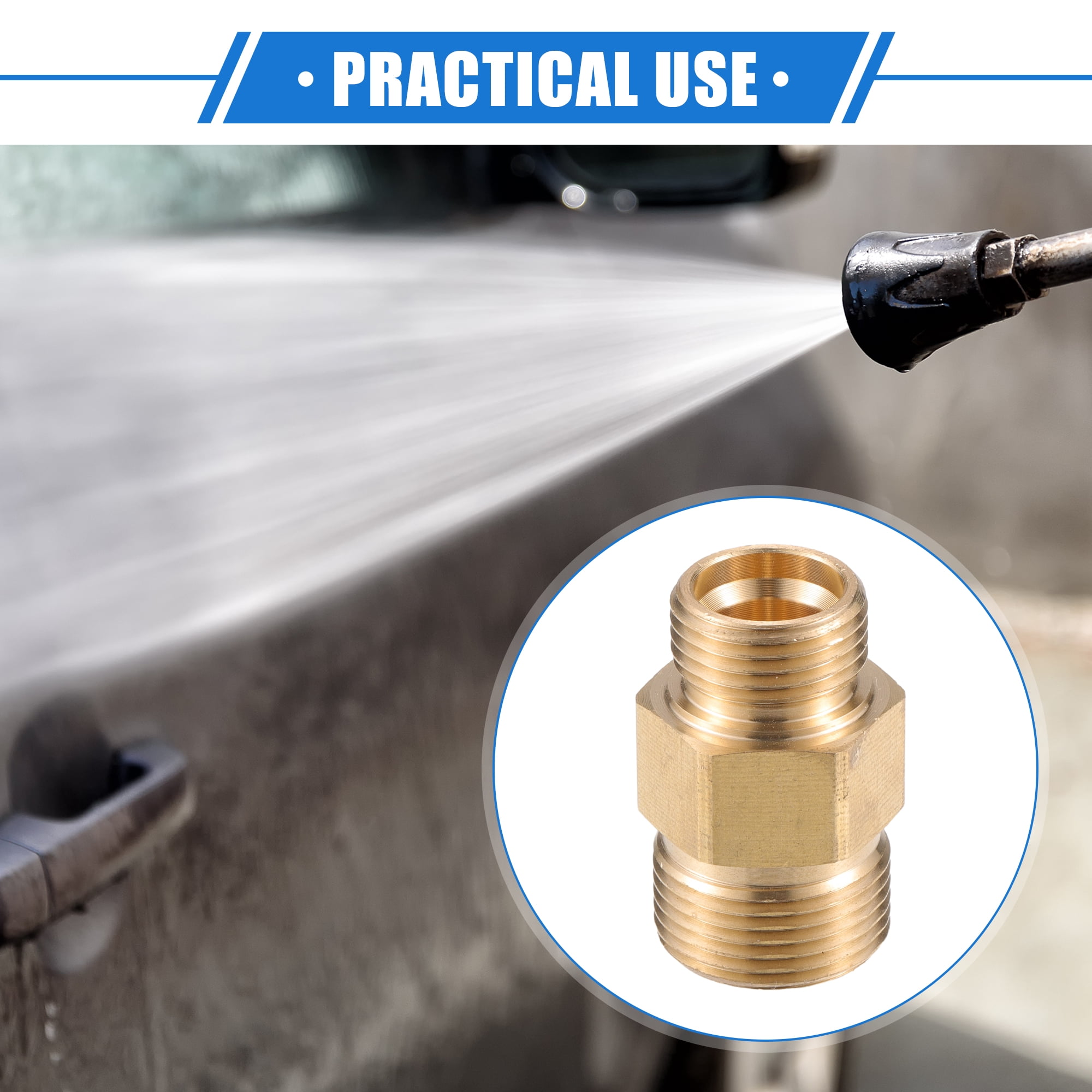 Unique Bargains Pressure Washer Connector M18x1.5 to M22x1.5 Adapter Brass Screw