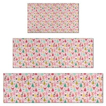 Pink Christmas Santa and Tree Pattern Kitchen Rugs Sets Of 3,Kitchen Runner Rugs Non Skid Washable,Decorative Kitchen Floor Mats for Kitchen,Sink,Laundry,17"x30"  17"x47"   17"x59"